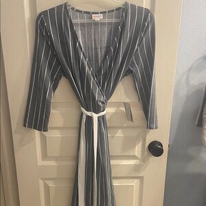 LuLaRoe Grey and White Long Sleeve Michelle Wrap Dress